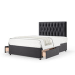 Plush Velvet 2 Drawer Divan Base And Button Headboard | Single | Graphite