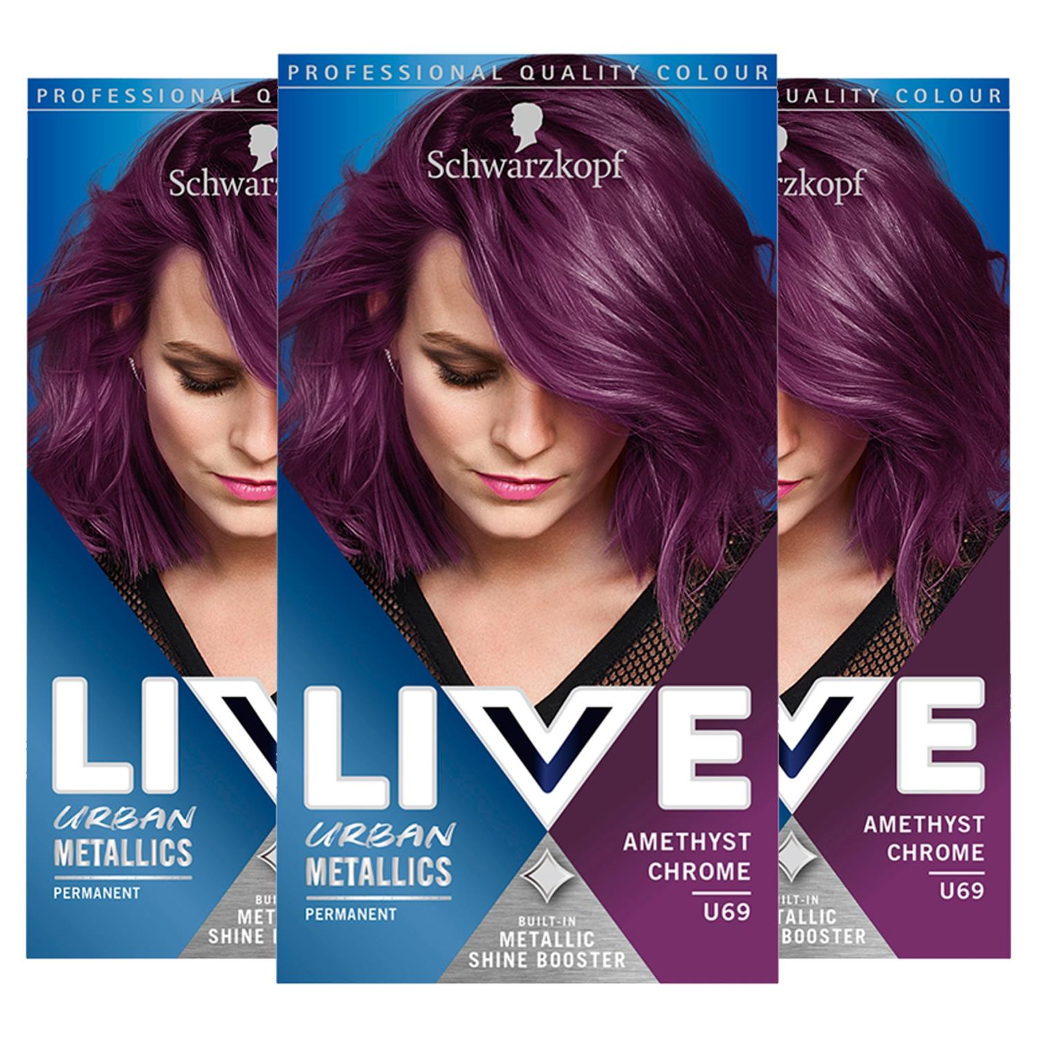 Live Amethyst Chrome (purple) Permanent Hair Dye, Urban Metallics U69 3 Pk
