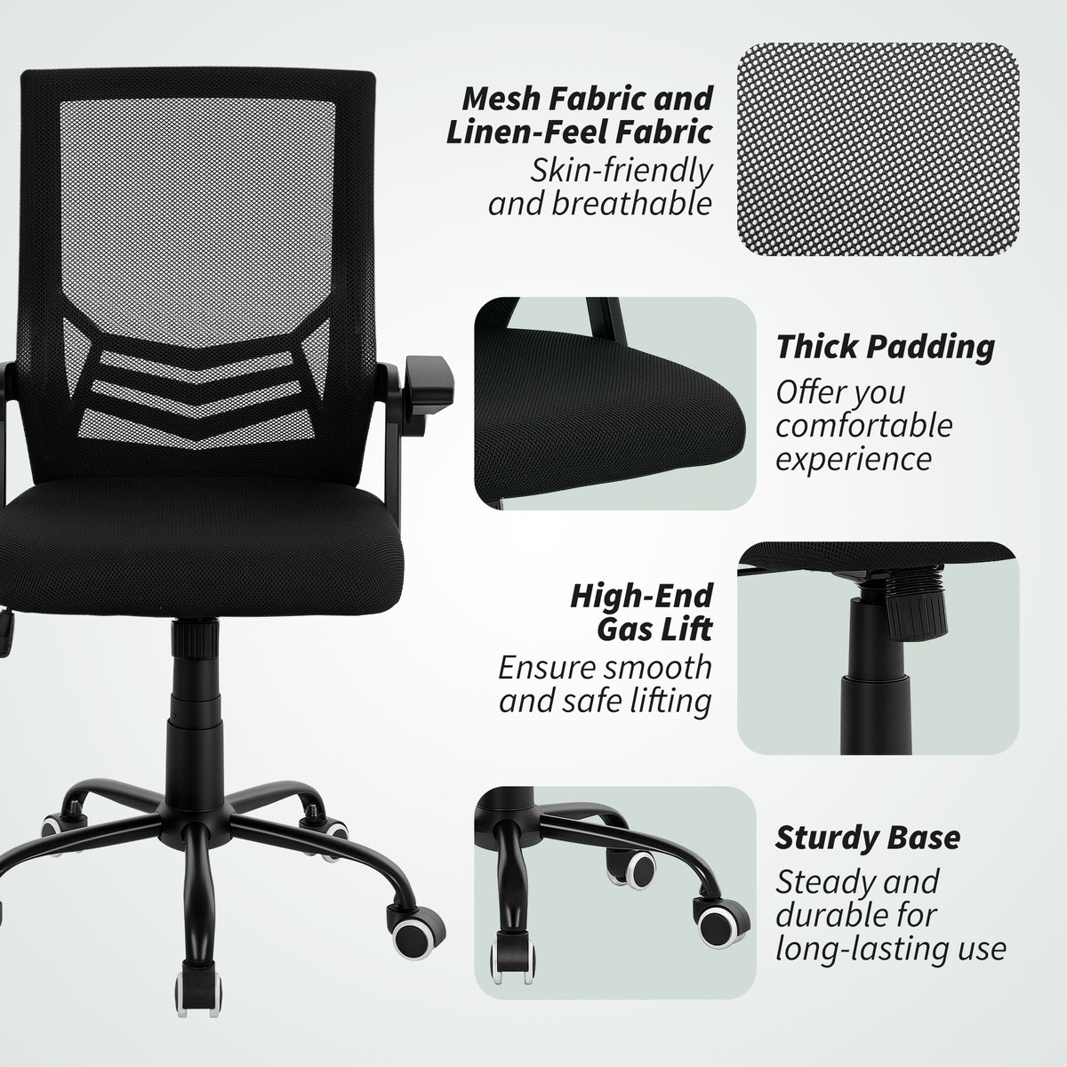 Vinsetto Office Chair w/ Flip-up Armrest Mid Back Mesh Back Black
