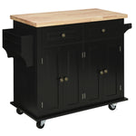 Rolling Kitchen Island Cart With Rubber Wood Top, Spices | Black