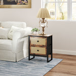 Bedside Table With 2 Rattan Drawers, Rustic Brown