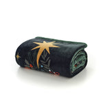 Traditional Tree Sherpa Fleece Throw – Christmas Printed Blanket | 130cm x 170cm | Airforce Blue