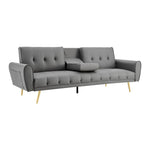 Faux Leather Sofa Bed With Cup Holders - 3 Seater | Grey