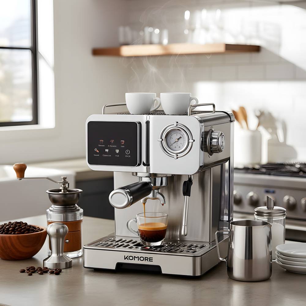 1350w Semi-automatic Espresso Machine With Pressure Gauge & 20-bar Pump
