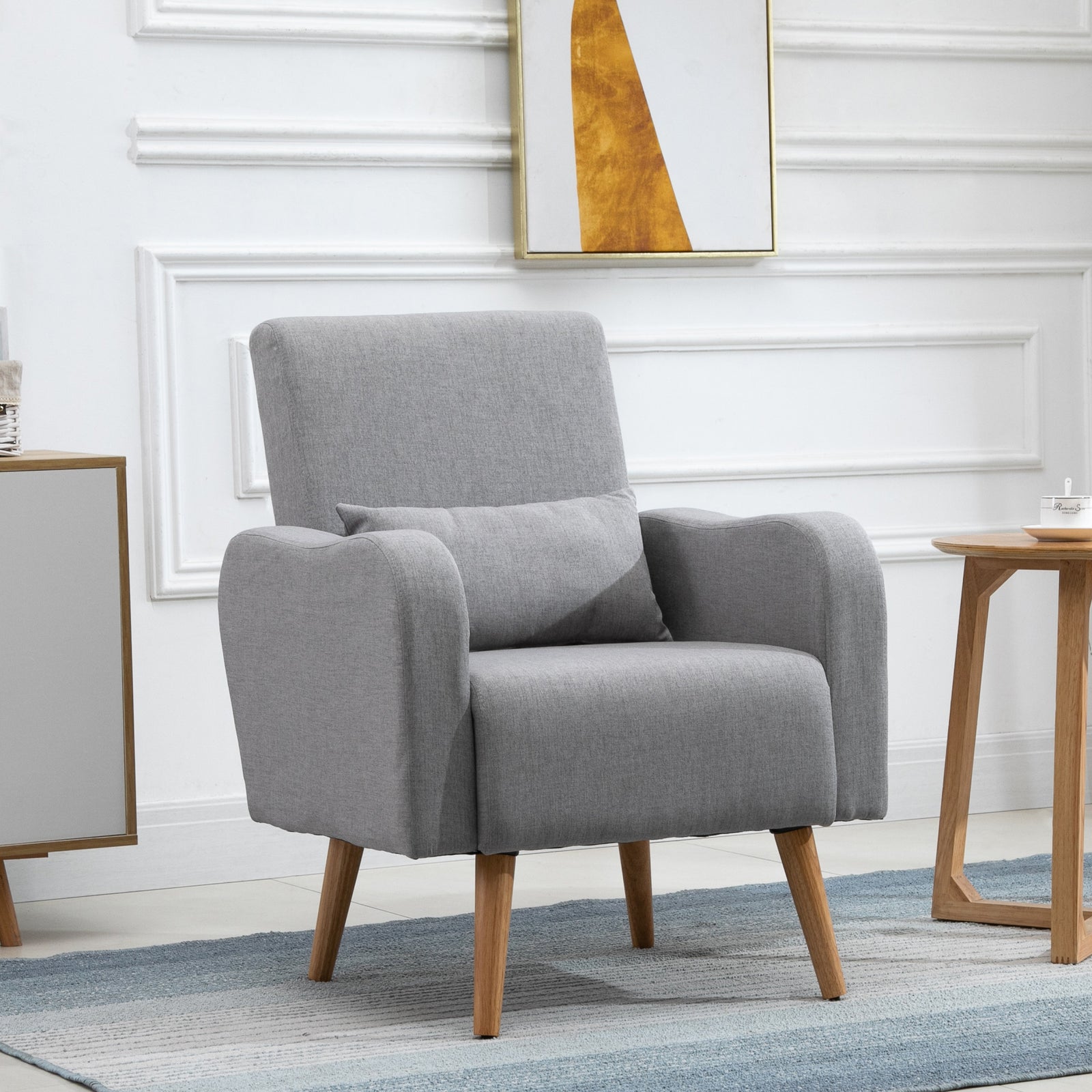 Nordic Leisure Lounge Sofa Accent Chair With Pillow | One Size | Gray