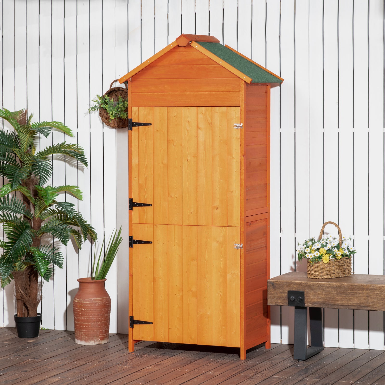 Wooden Garden Shed Outdoor Shelves Utility Tool Storage | Orange