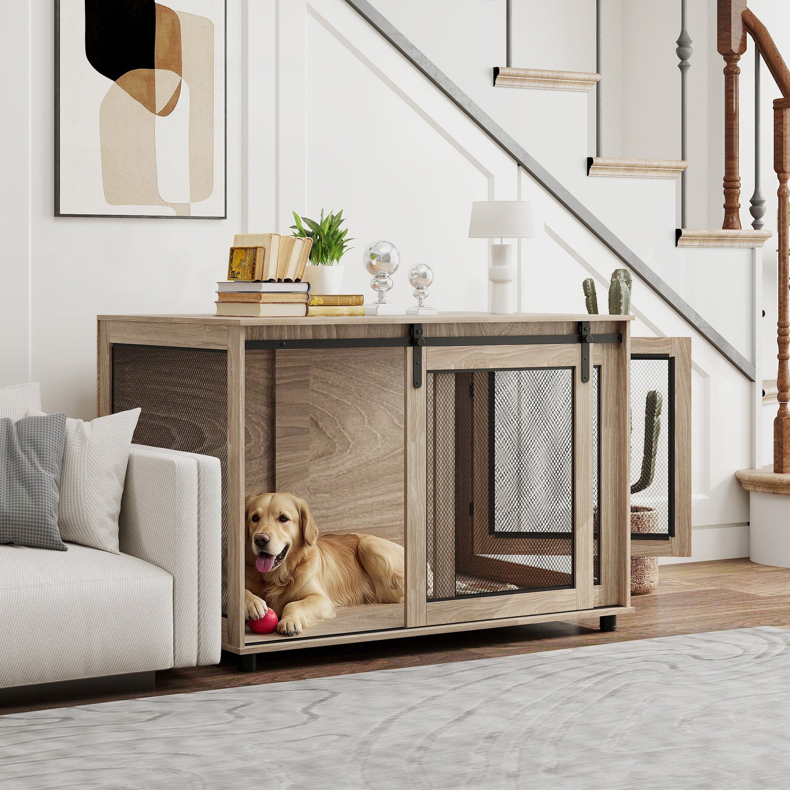 Dog Crate Furniture W/ Sliding Door, Walnut Brown | Large | Dark Brown