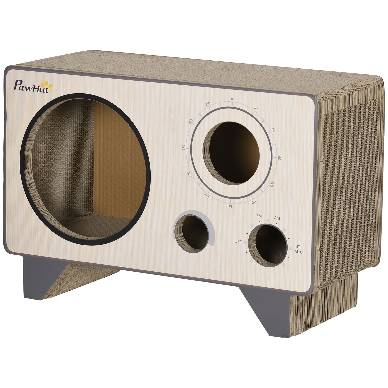 Radio Shape Cat Scratching Board With Catnip, Natural Wood Finish