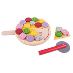 Wooden Pizza Cutting Set, With 6 Different Toppings