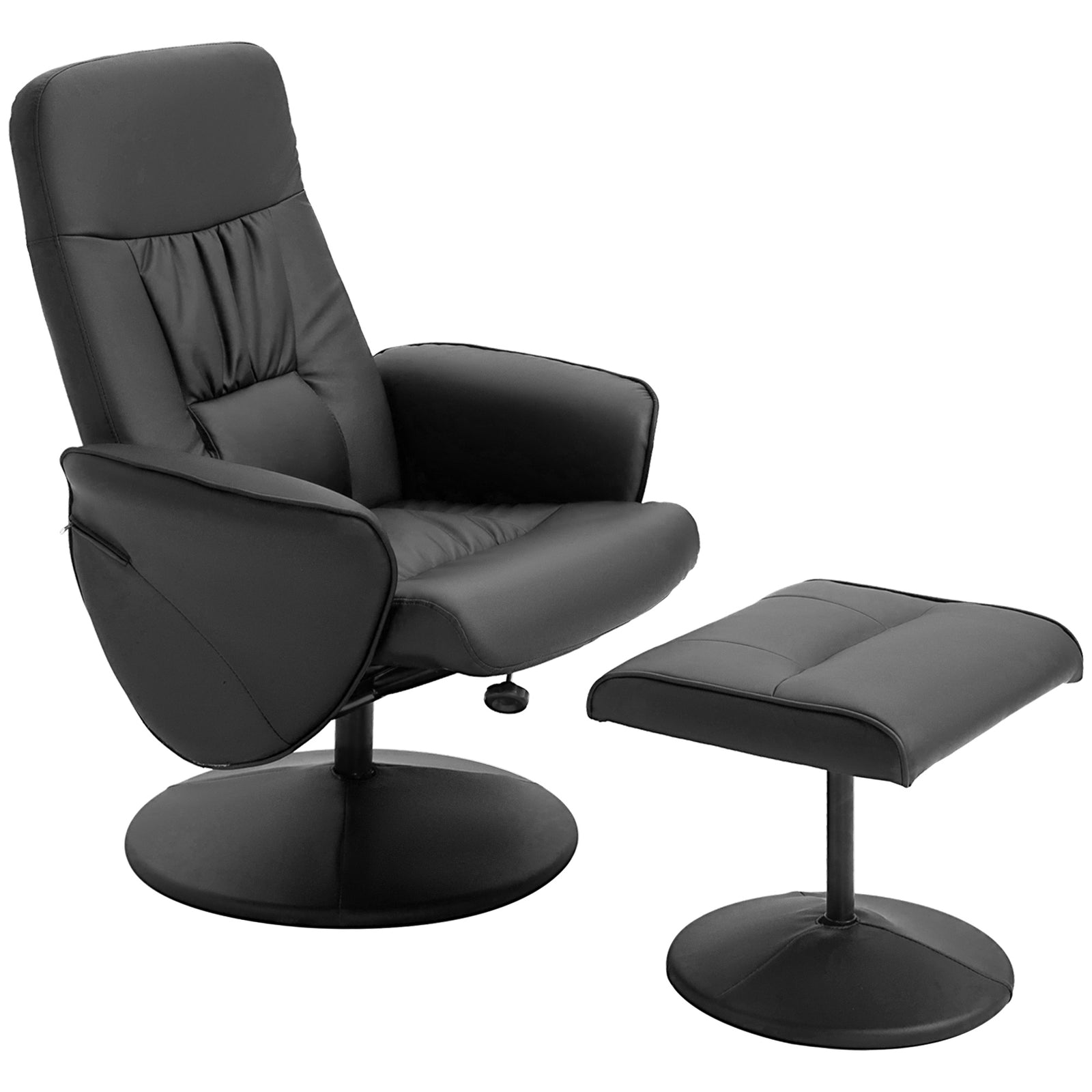 Pu Leather Armchair And Footrest Swivel Recliner W/ Ottoman | One Size | Black