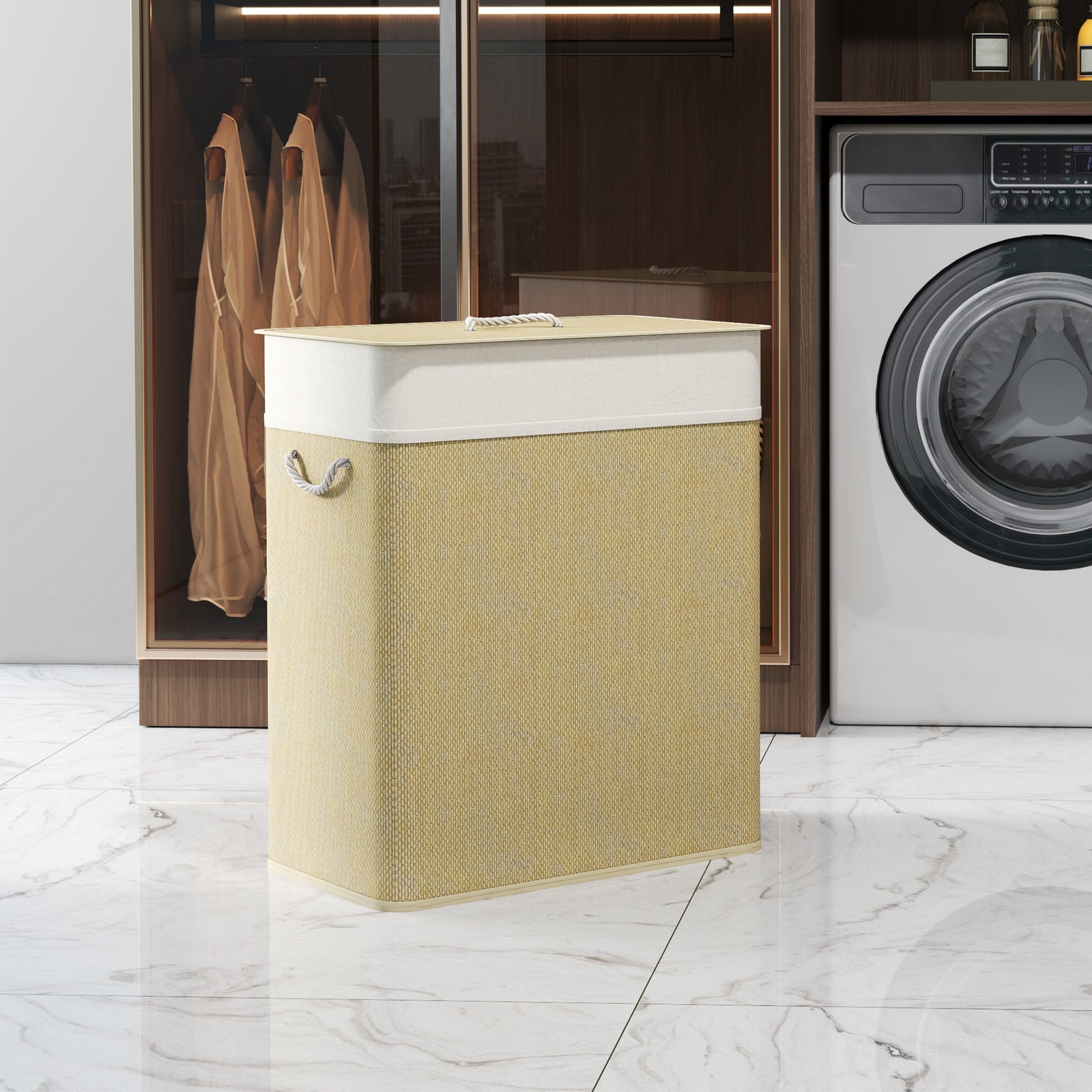 100l Laundry Basket With Lid, Washing Basket For Bathroom | Cream