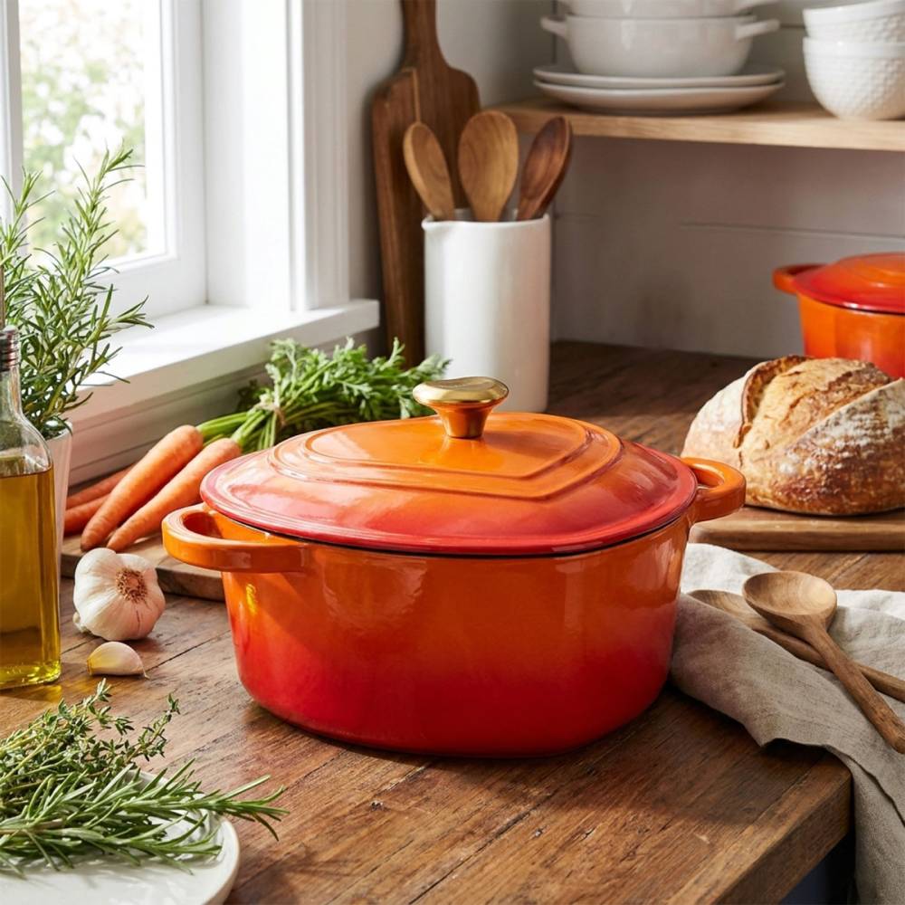 1.9l Enamelled Cast Iron Heart-shaped Dutch Oven Pot With Lid | Orange