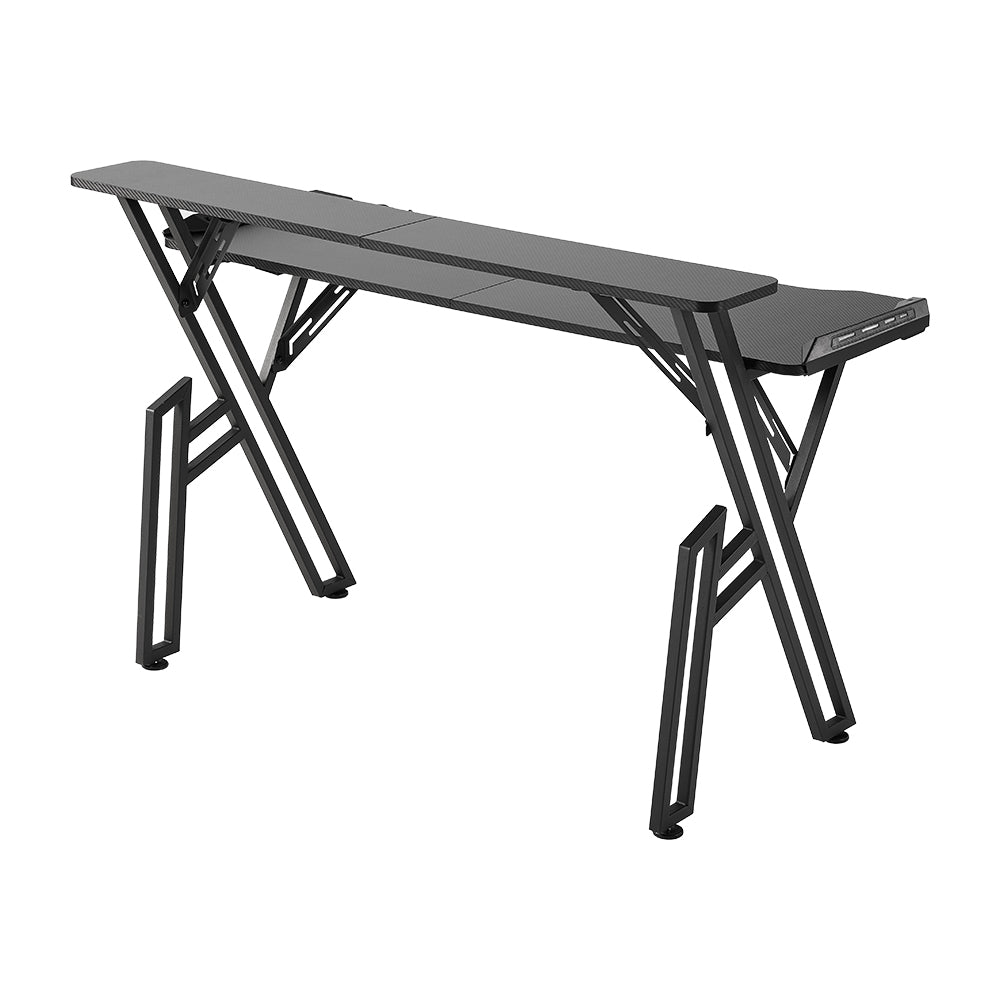 2-tier Gaming Desk With Mouse Pad, Cup Holder & Headphone Hook Sturdy Computer Table With Rgb Led Lights, App & Remote Control 120/140/160cm W | Medium