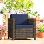 Rattan Garden Armchair, Cushioned Single Rattan Chair | Blue