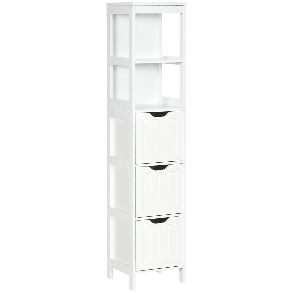 HOMCOM Slim Bathroom Storage Unit With 3 Drawers And 2 Open Shelves, White