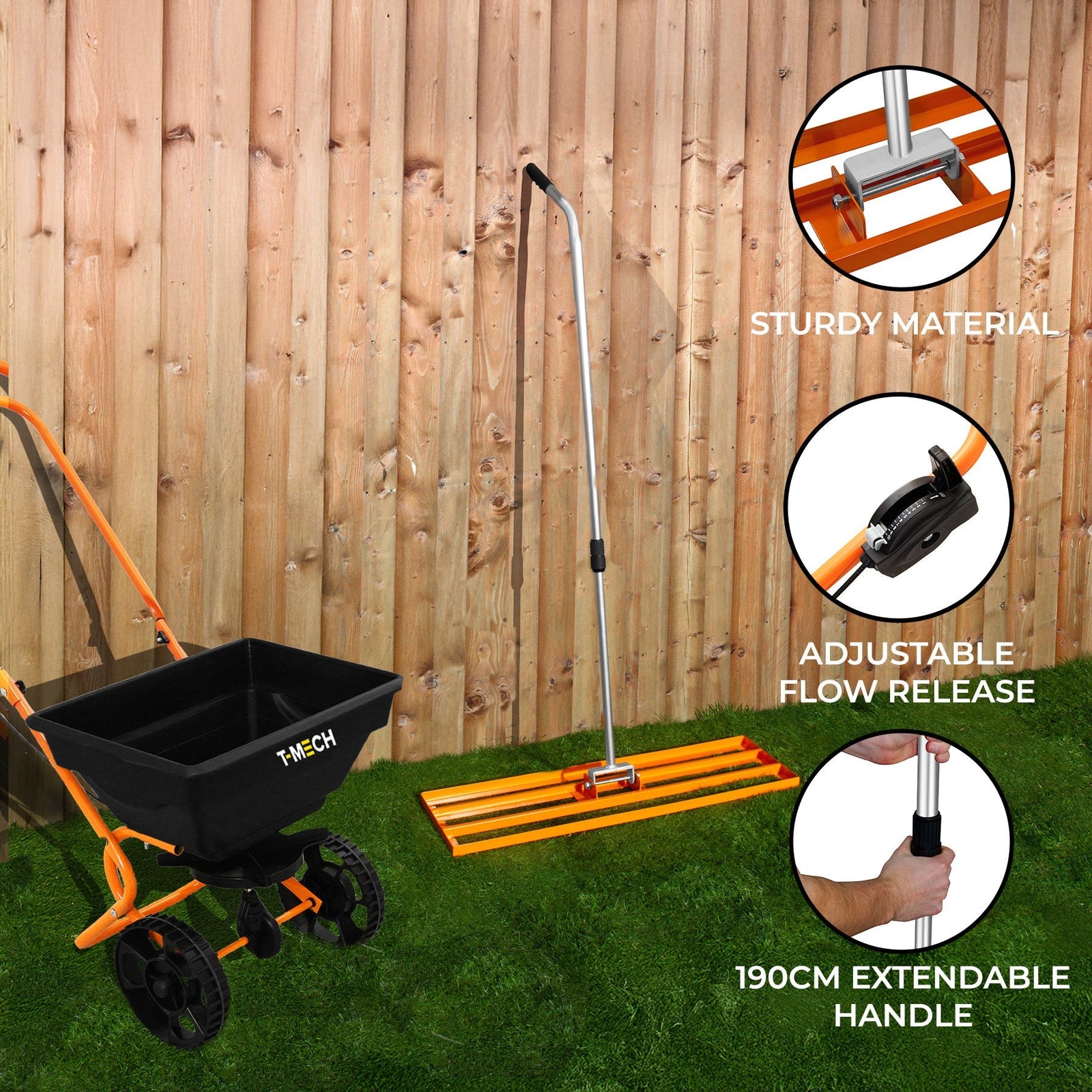 Rotary Spreader & 100cm Lawn Leveller | Orange