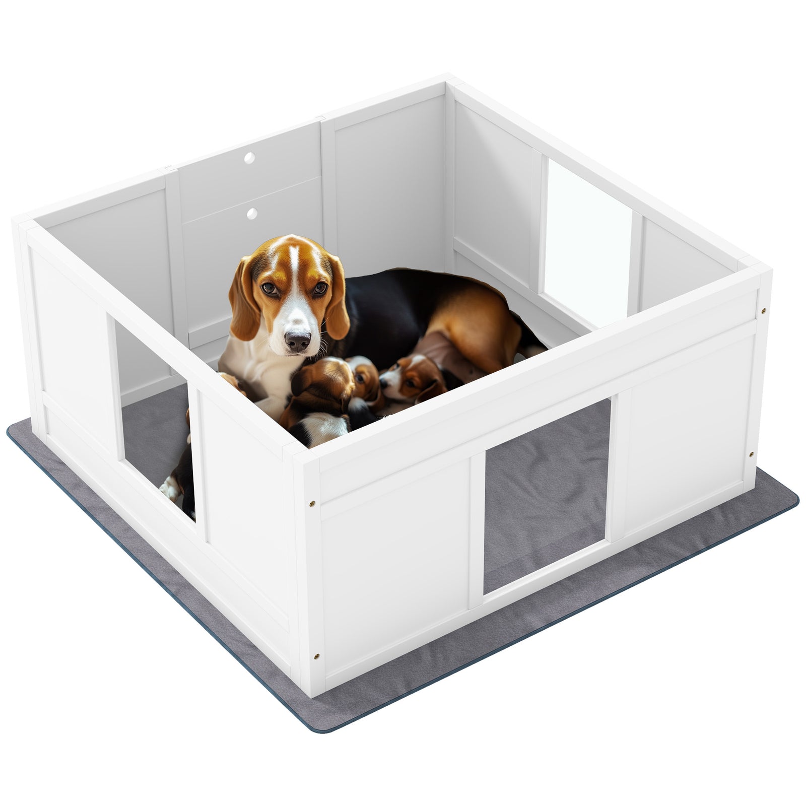 Pawhut Dog Whelping Box With Whelping Pad, Adjustable Entrance | White