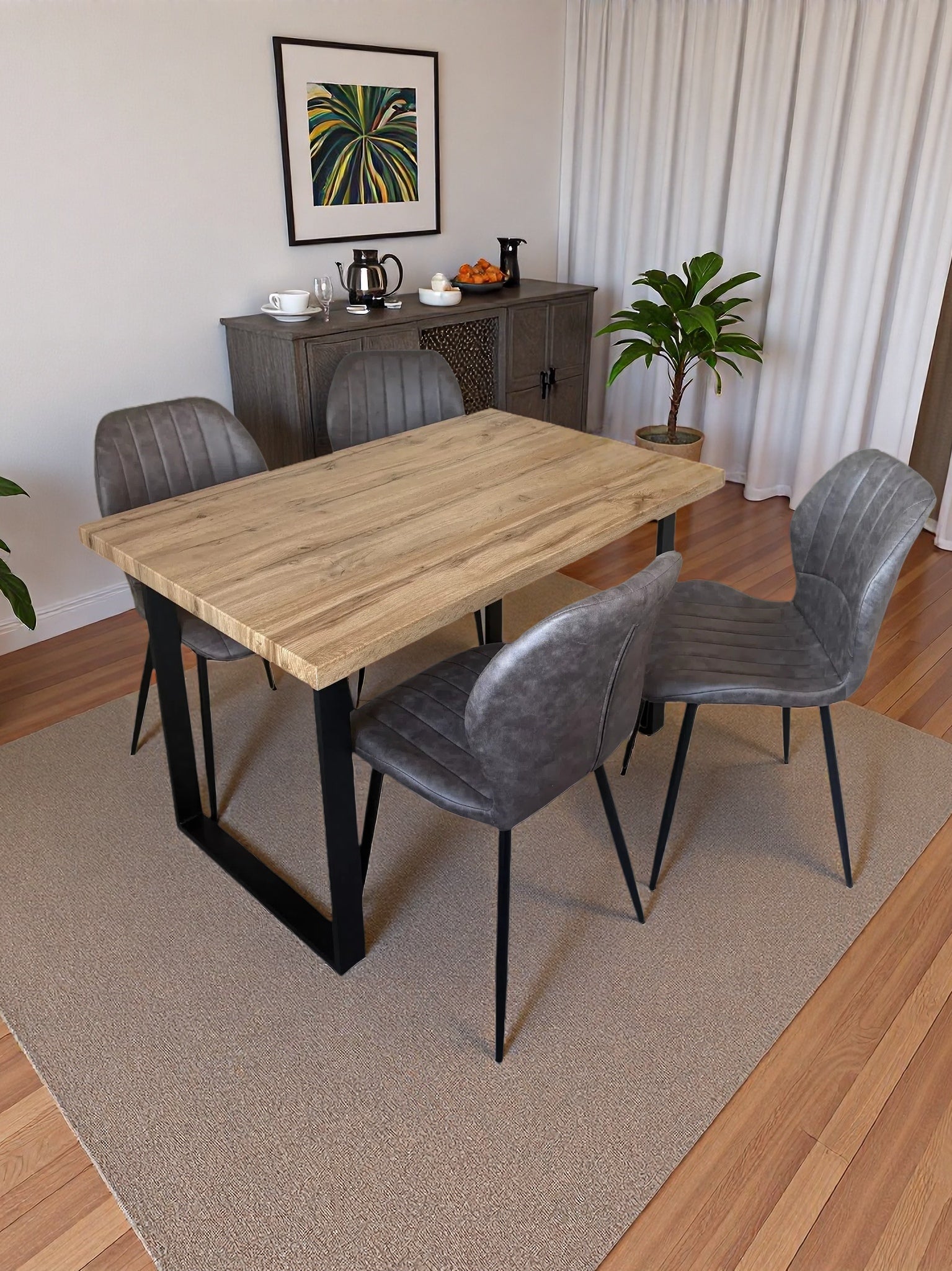 Colorado Dining Table With 4 Jaydn Leather Chairs | Grey