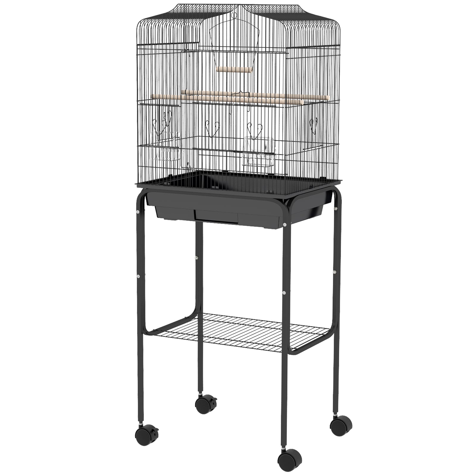 Pawhut Bird Cage For Budgie Finch Canary Parakeet W/ Stand Tray Black