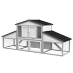 Large Rabbit Hutch With Run, Tray, Ramp, Wooden Guinea Pig House, Grey