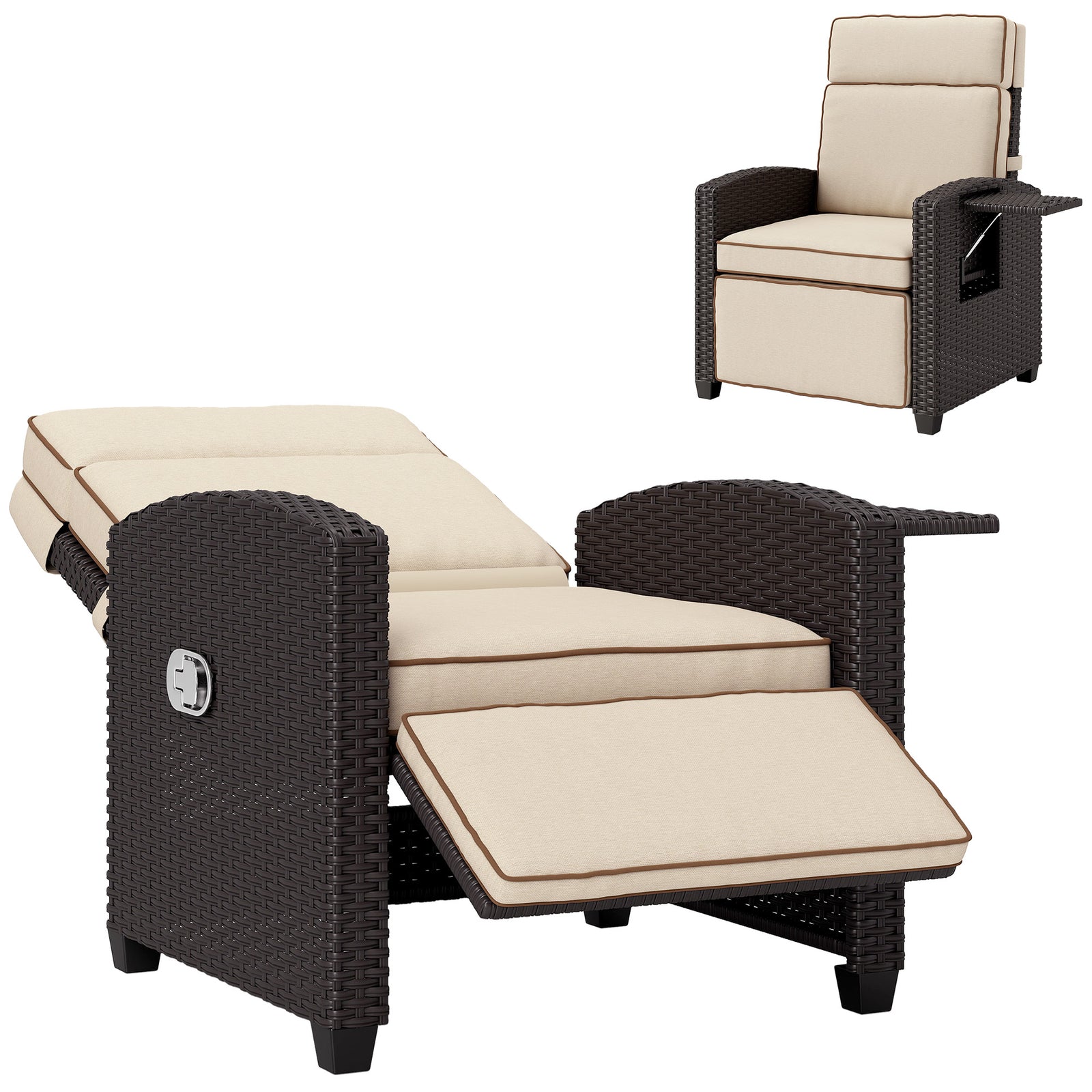 Rattan Recliner Chair, Adjustable Backrest | Khaki