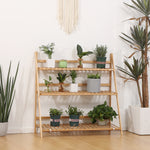 3-tier Folding Bamboo Plant Stand Display Shelf Rack Outdoor