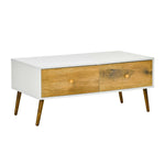 Coffee Table With 4 Drawers, Natural Wood