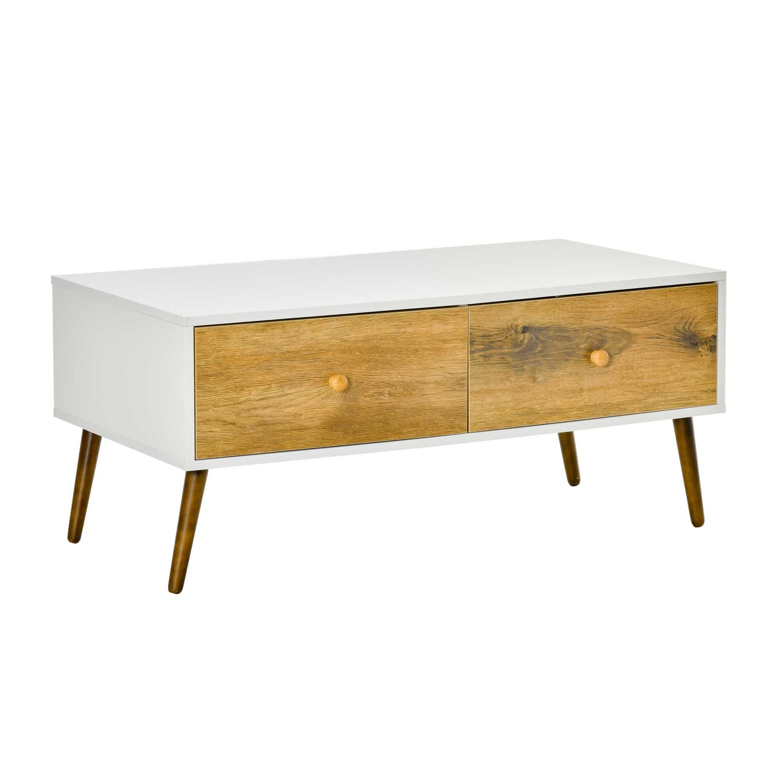 Coffee Table With 4 Drawers, Natural Wood