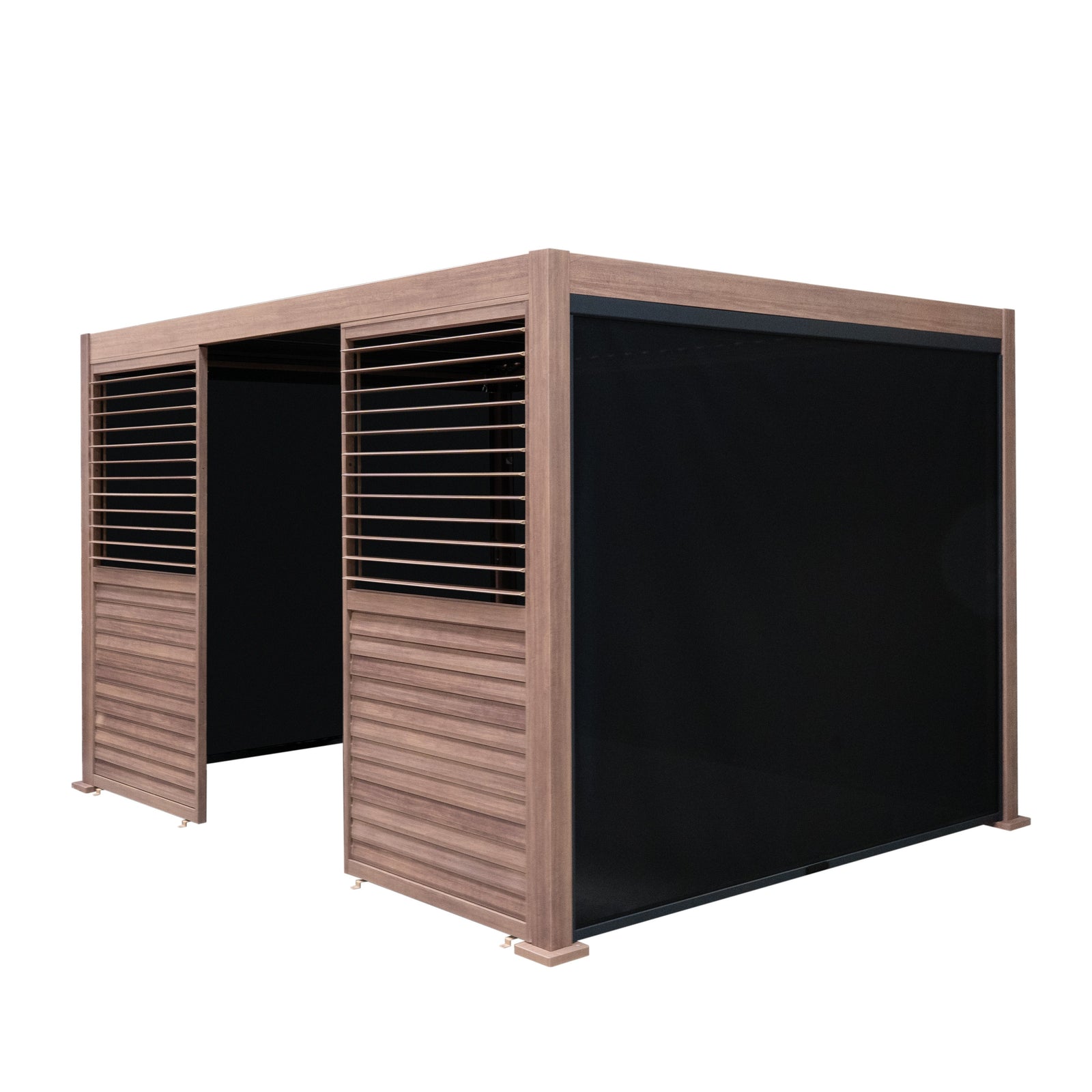 Wood Effect Aluminium Pergola With Blinds & 2 Louvre Panels | 4m x 3m | Brown