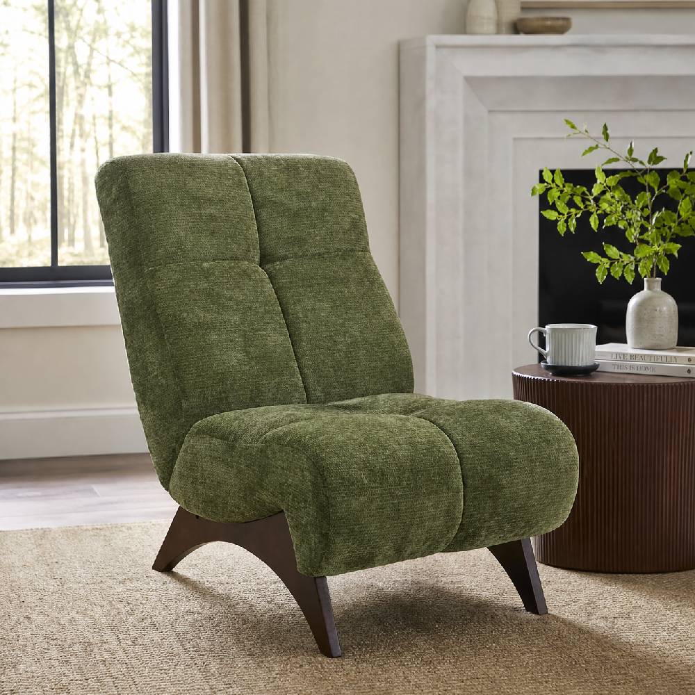 Modern Upholstered Accent Chair High Back Lounge Chair Padded Chenille Armchair With Wooden Legs | Green