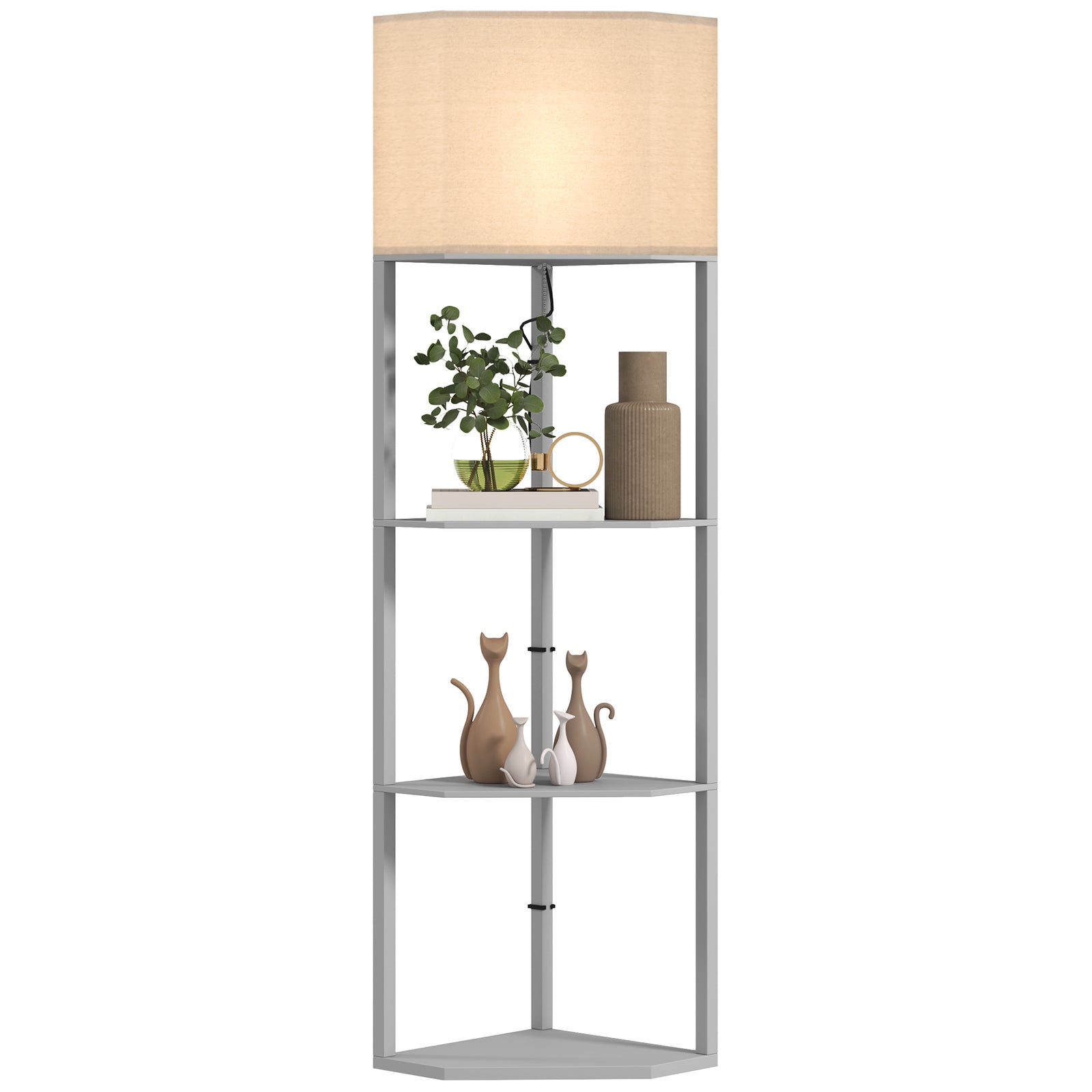 Corner Modern Floor Lamp With Shelves For Living Room | One Size | Gray
