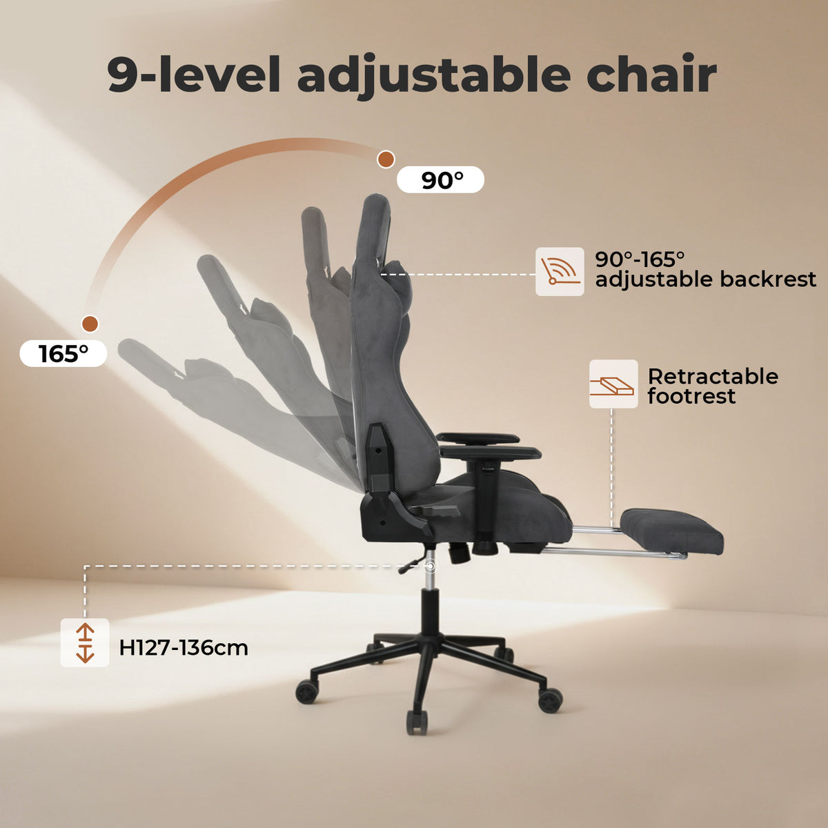 Ergonomic Office Chair 165° Reclining Executive Chair Spring Foam Cushion | Grey