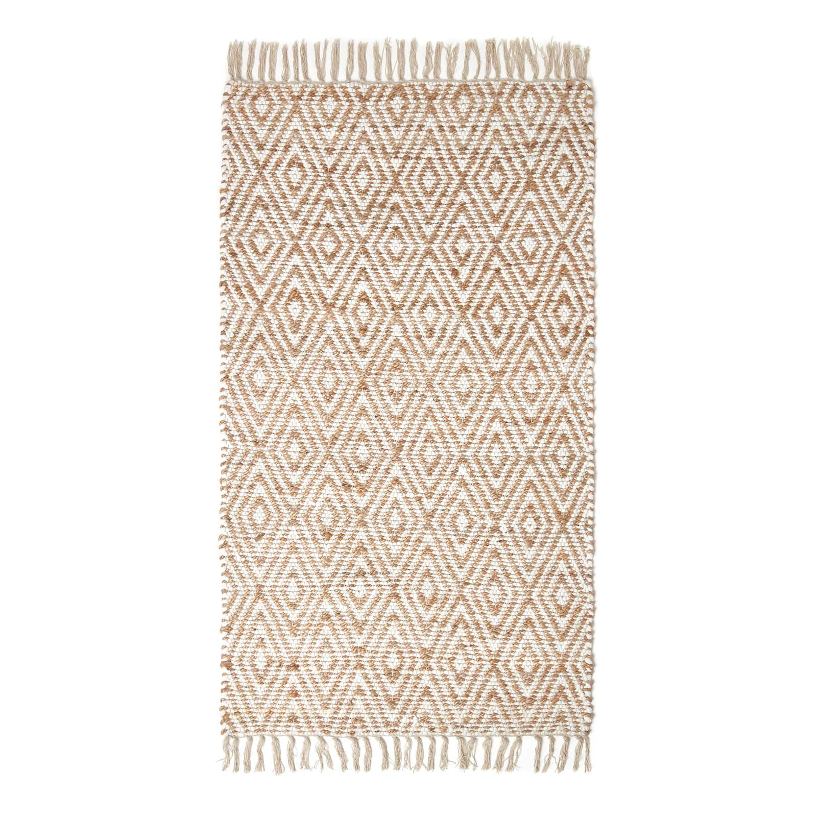 Sierra Neutral Diamond Pattern Hemp Chindi Rug | 120cm x 180cm | Natural