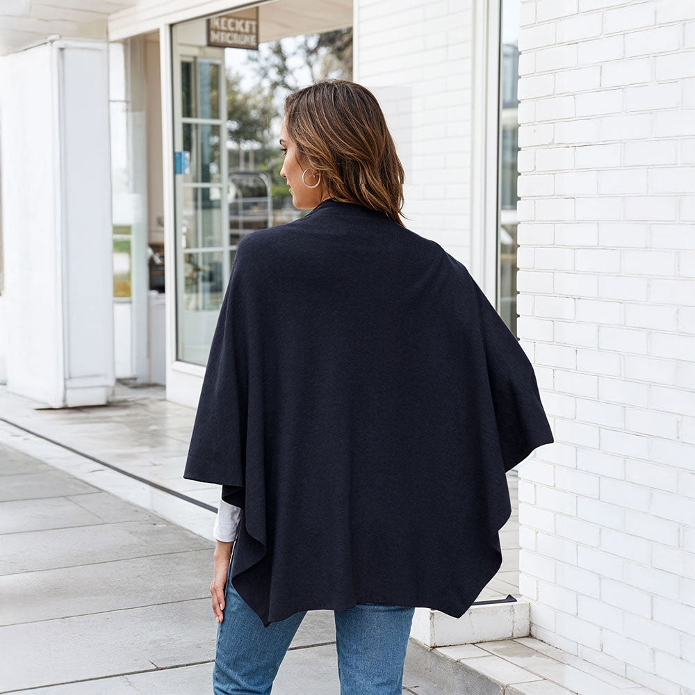 Elegant Cross Front Shawl Wrap | Navy Blue