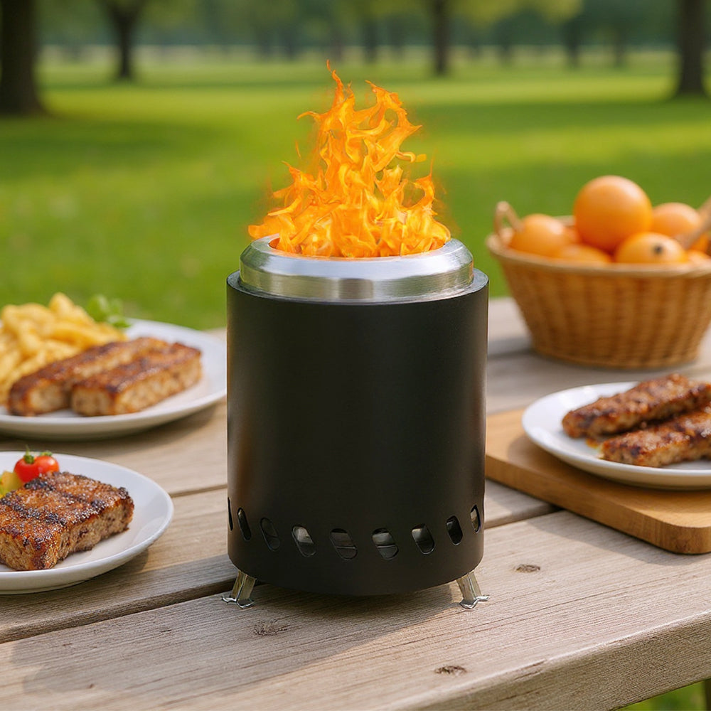 Portable Smokeless Fire Pit With Fire Ring, Pellet Adapter & Ash Grate – Durable Outdoor Stove For Camping & Backyard | Black