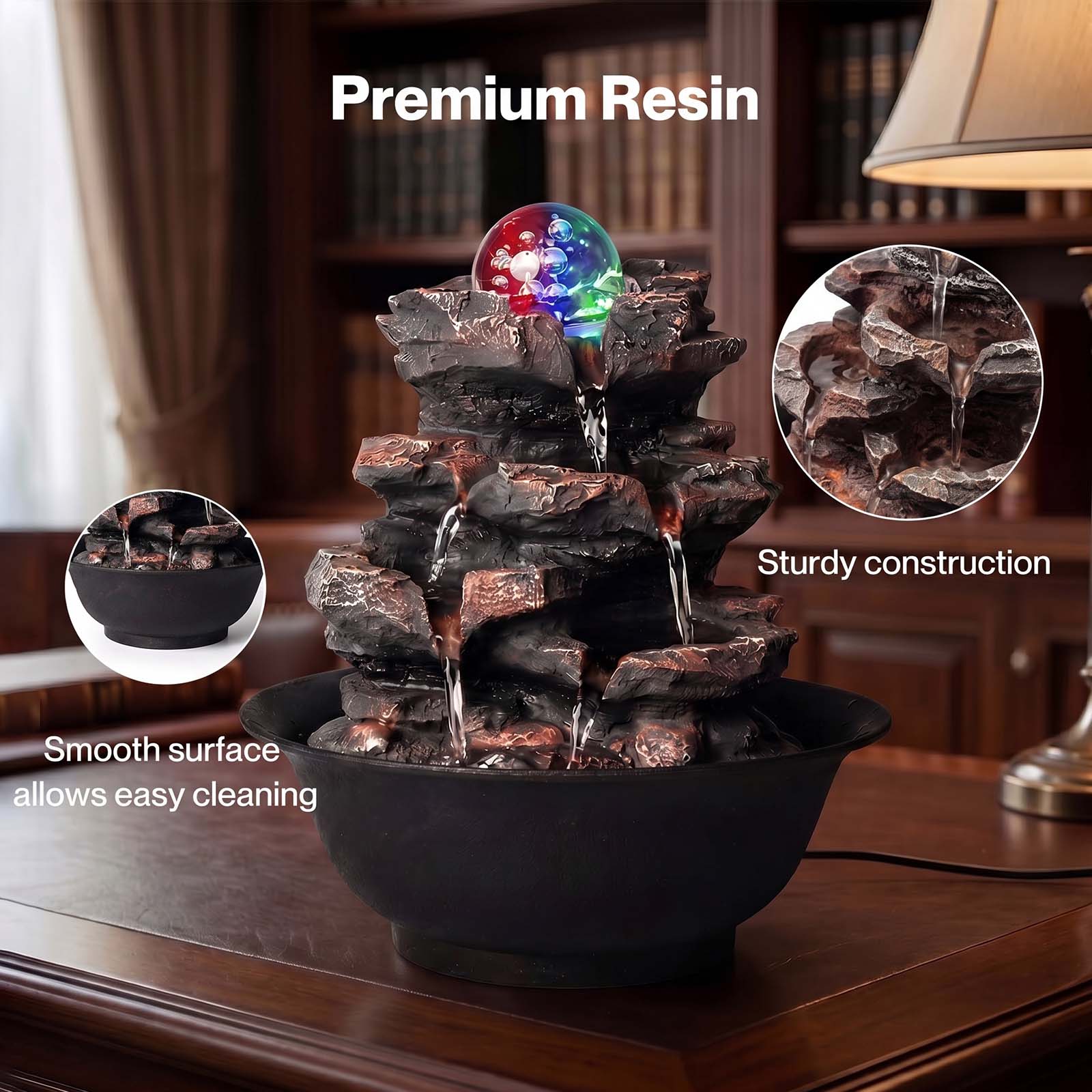 Spector Water Fountain Tabletop Water Feature 3-speed Flow Resin Rock Brown
