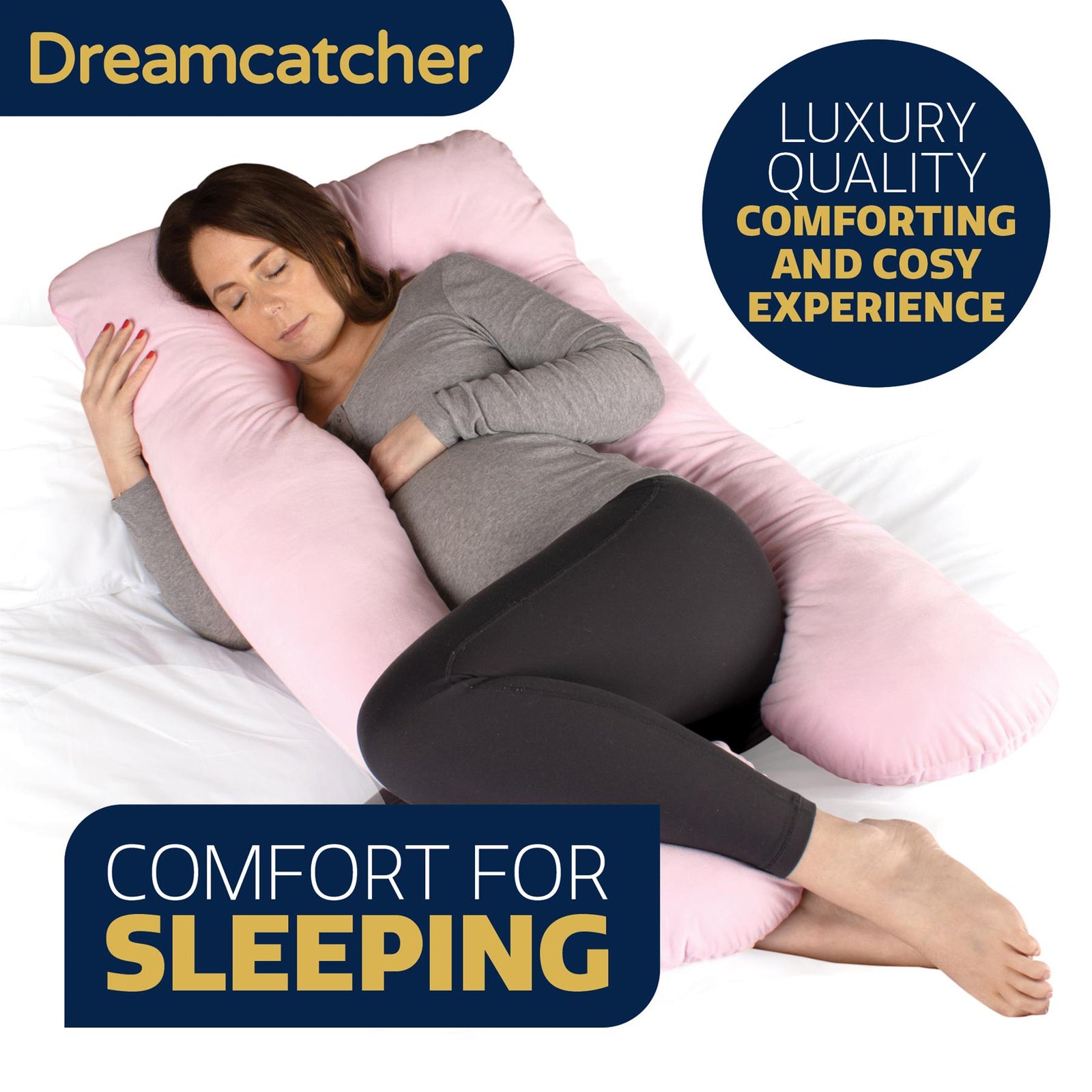 U Shaped Pregnancy Pillow, Maternity Cushion Machine Washable & Removable Velvet Cover | U Shape | Pink