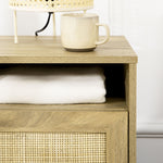 Nightstand, Rattan Bedside Table W/ Cabinet, Shelf