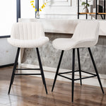 Set Of 2 Modern Sherpa Fleece Bar Stools With Backrest – Soft Padded Seat, Metal Legs
