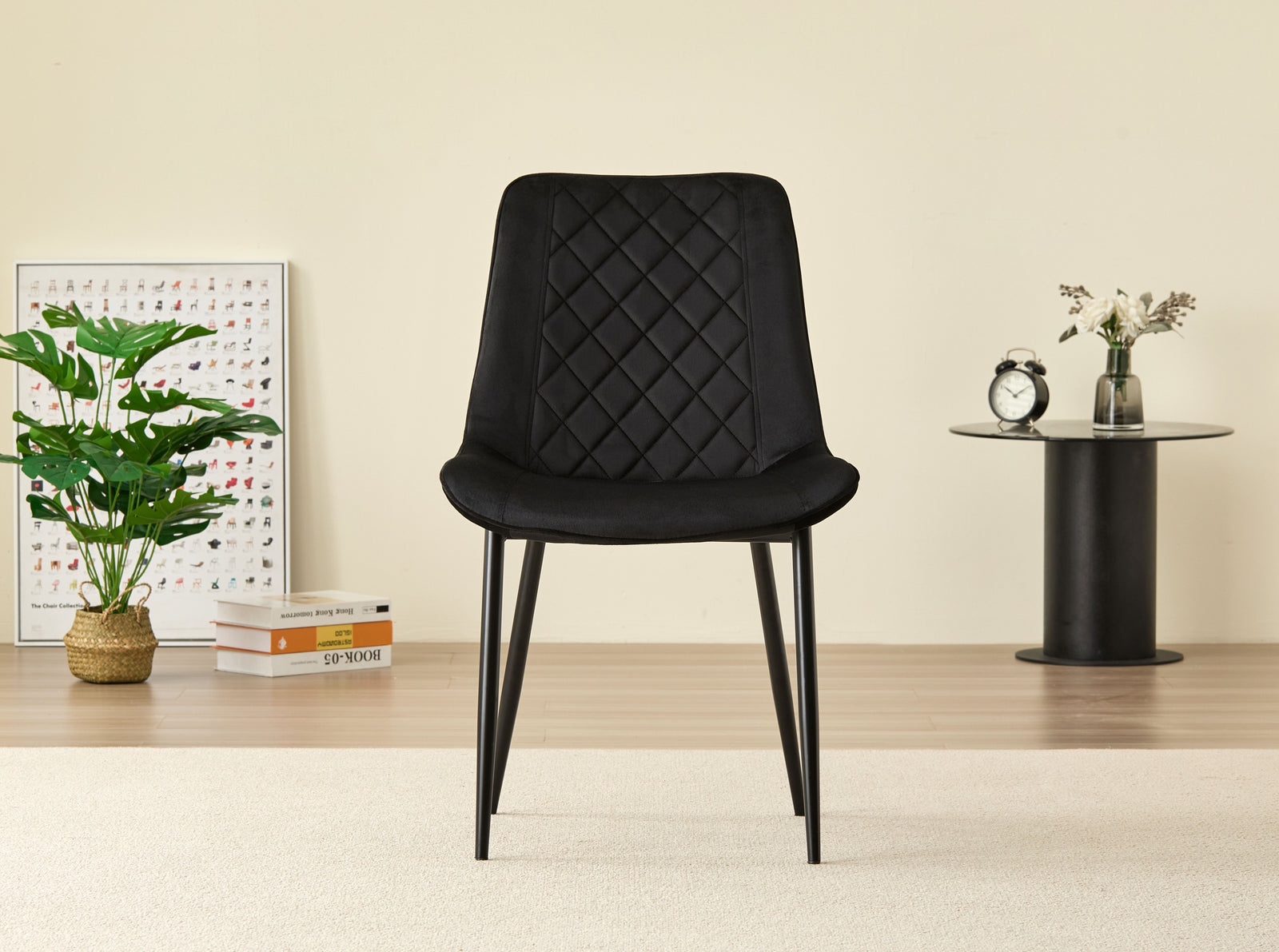 Stylish Miami Dining Table Set With 4 Velvet Amelia Chairs | Black
