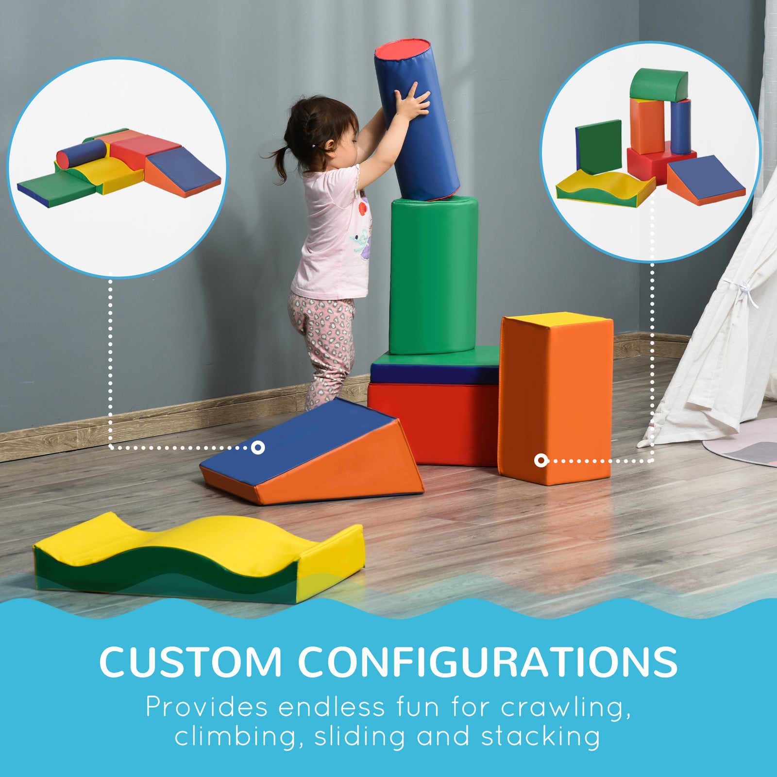 7 Pcs Kids Soft Foam Puzzle Play Blocks Set Learning Toy | Red