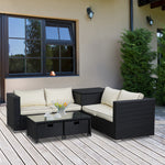 Rattan Furniture Sofa Storage Table Set W/ 2 Drawers Table | Black