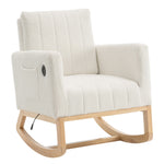 Teddy Fleece Upholstered Wood Base Rocking Chair With Charging Ports