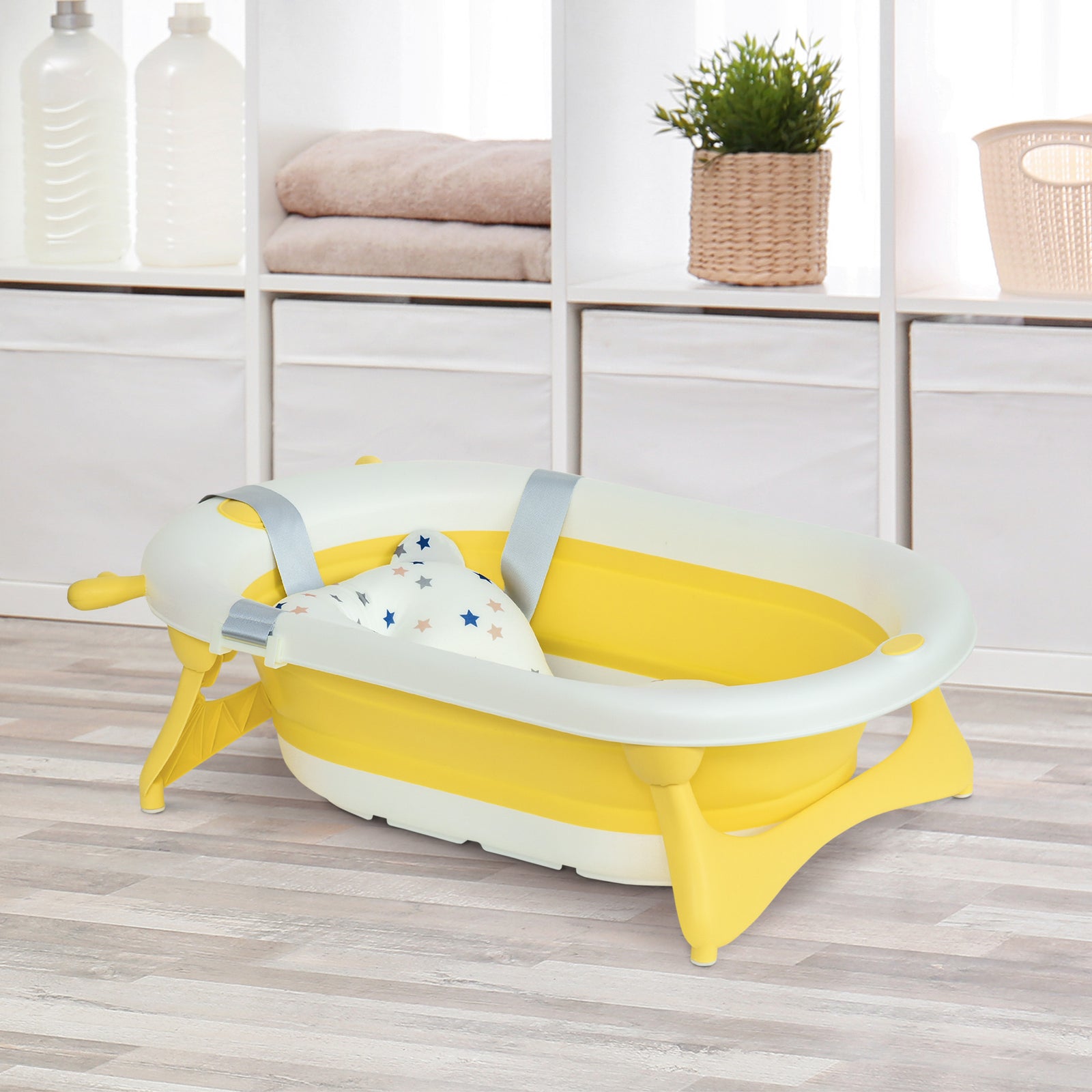 Foldable Baby Bath Tub Ergonomic With Temperature-induced Water Plug | Yellow