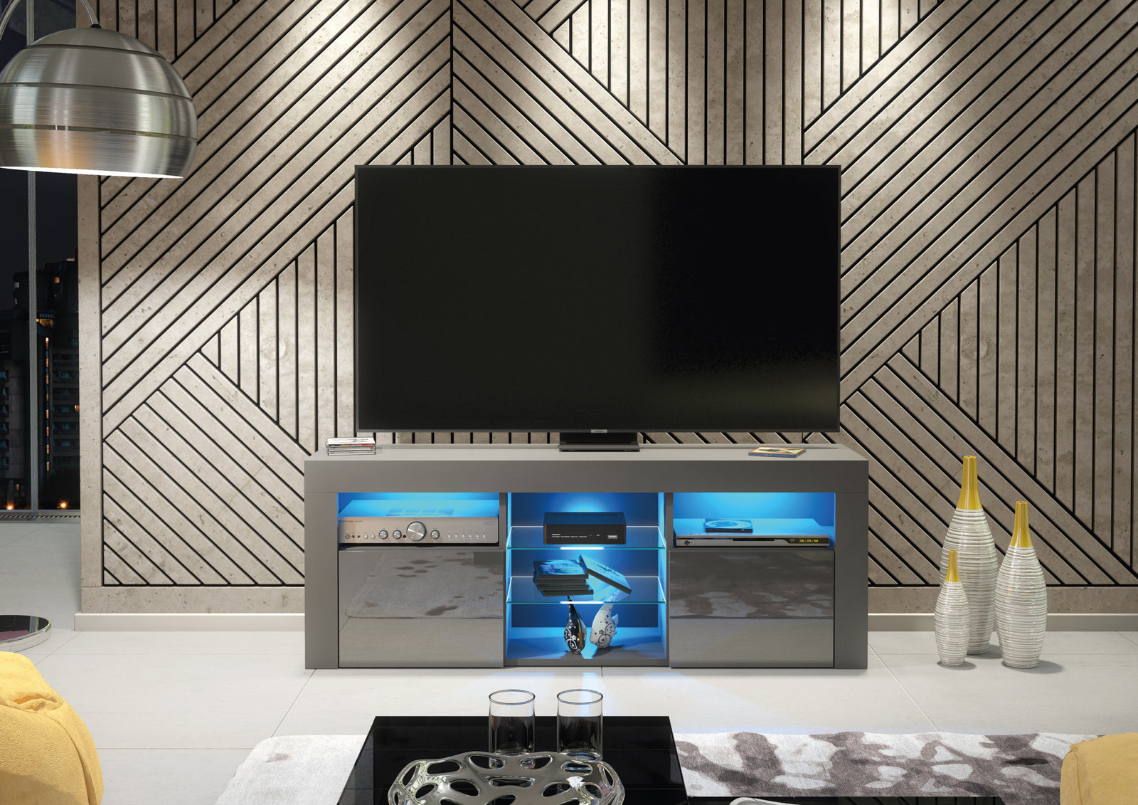 Pulse Tv Unit 145cm With Led Lights | Dark Grey