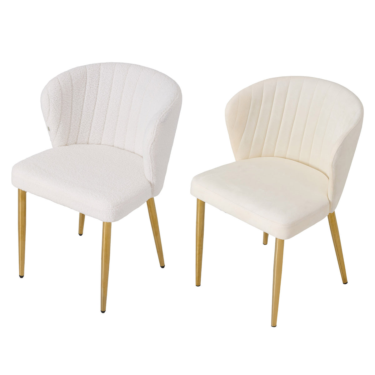 Breeins Set Of 2 Modern Sherpa Fleece Dining Chairs With Gold Metal Legs