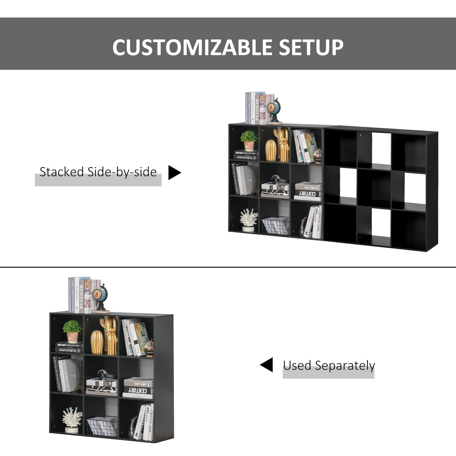 9 Cube Storage Cabinet Bookcase Bookshelf Home Office Shelf | One Size | Black