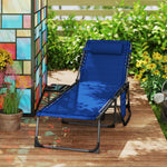 Folding Sun Lounger With 5-level Reclining Back, Side Table | Dark Blue