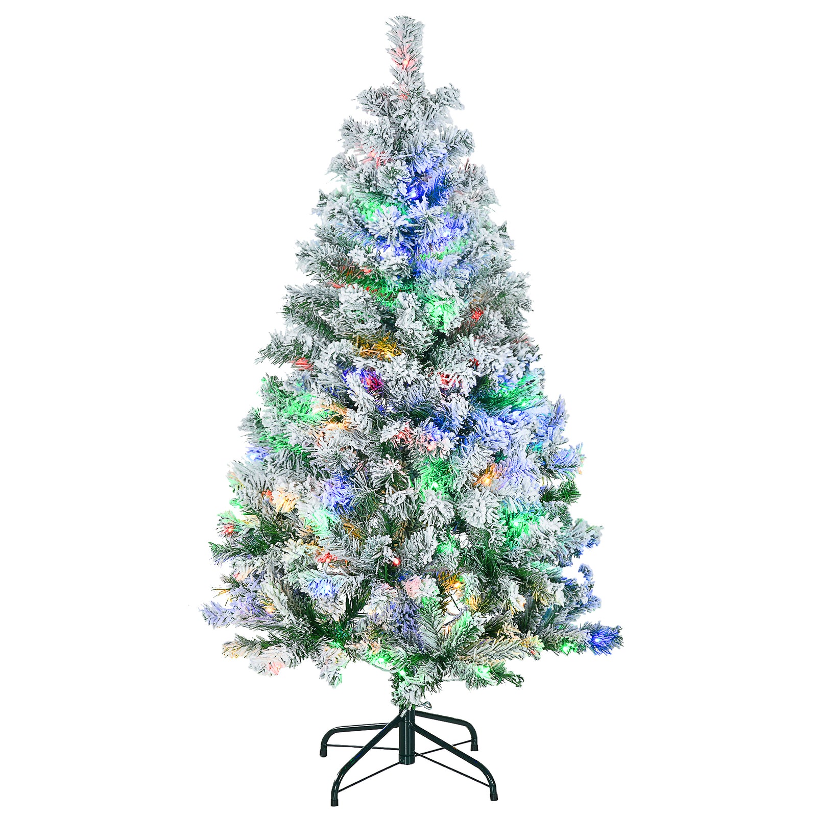 4.5ft Artificial Flocked Christmas Tree With Led Lights, Snow Branches