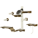 8pcs Wall Mounted Cat Shelves W/ Posts, Perches, Ladder - Brown